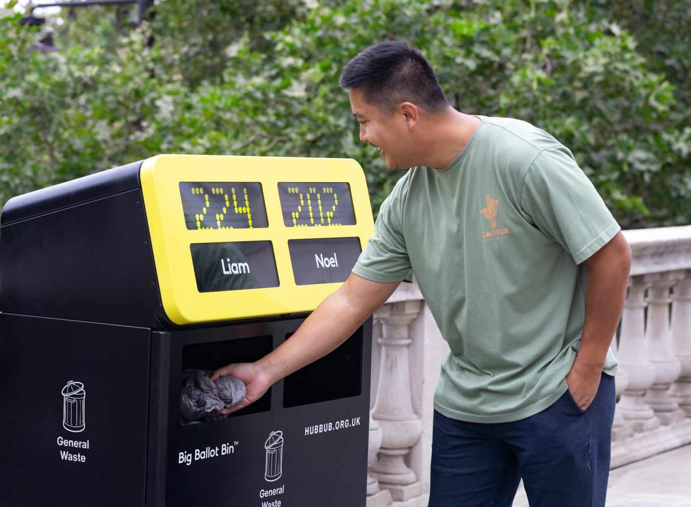 Man voting on the Big Ballot Bin